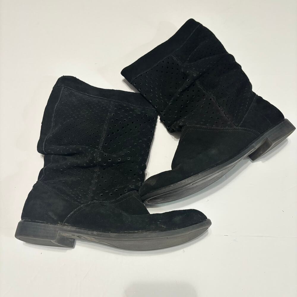 TOMS Black Suede Perforated Slouch Ankle Boots Women Casual Boho 9